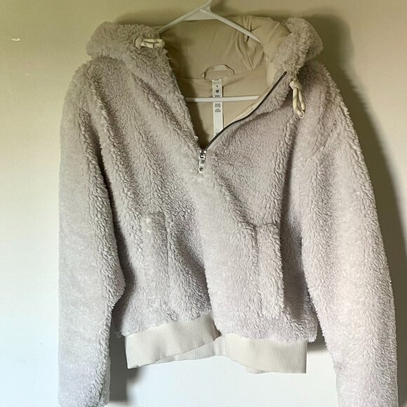Lululemon Scuba Oversized Half-Zip Fleece Sherpa Hoodie - White Opal - Size 8 - Picture 4 of 6